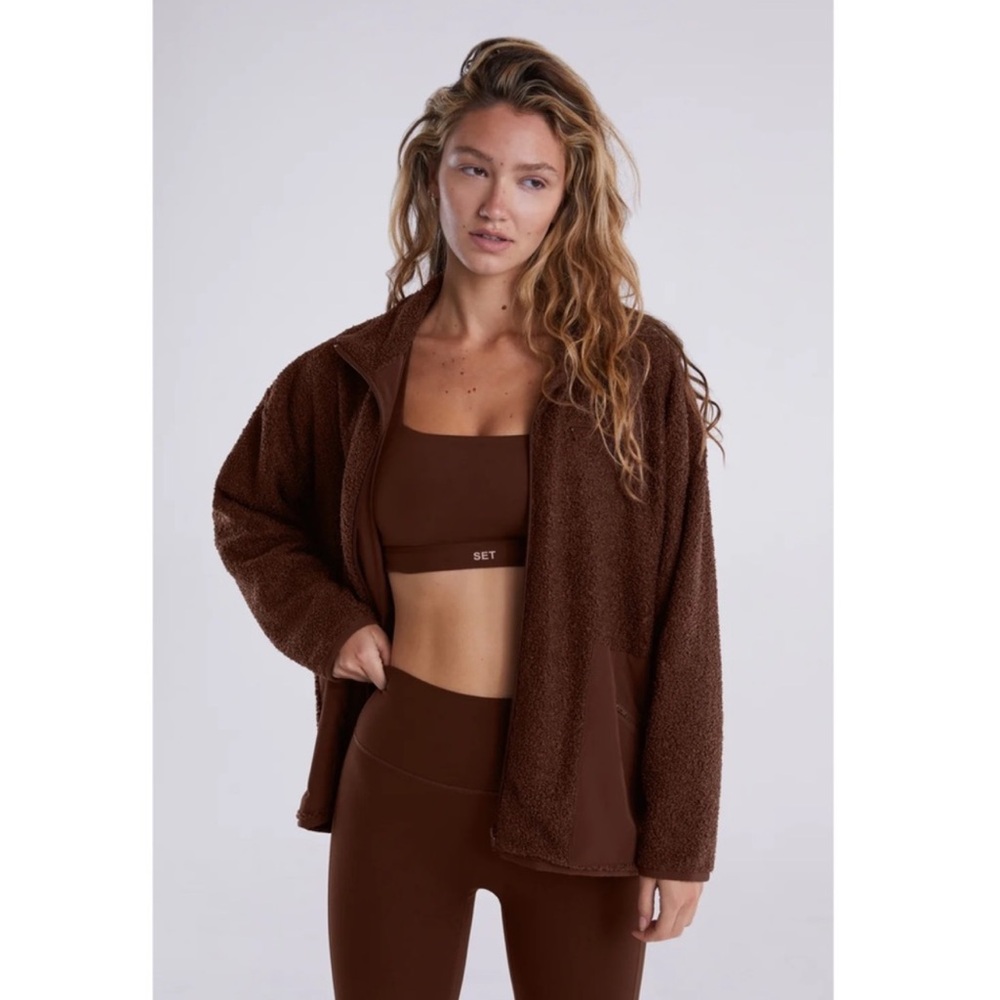 SET ACTIVE Fleece Boyfriend Jacket Size L Color Coco